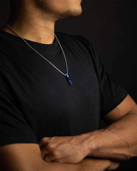 Halskette aus Edelstahl mit blauem Tigerauge-Stein - Tantum Dark Blue